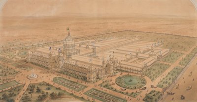 El Edificio de la Exposición Melbourne 1880, desde el Sureste Mostrando el Salón Principal de Joseph Reed
